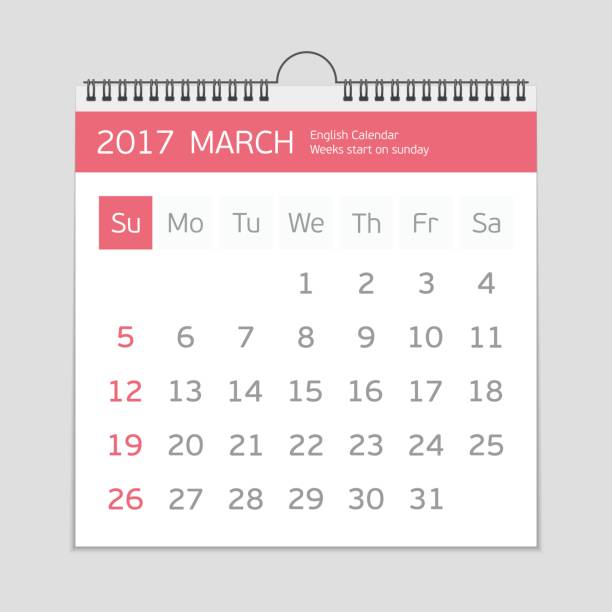 2017 march calendar template. 2017 march calendar template. Flat graphics of single page of wall Calendar concept isolated on gray background. Week starts from Sunday. EPS 10. march calendar 2017 stock illustrations