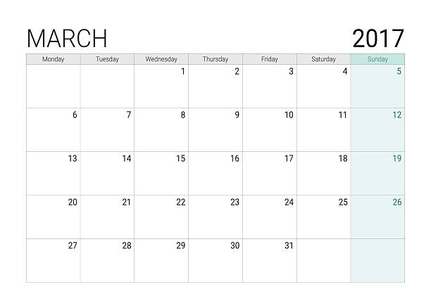 2017 March calendar (or desk planner) 2017 March calendar (or desk planner), week start on Monday march calendar 2017 stock illustrations