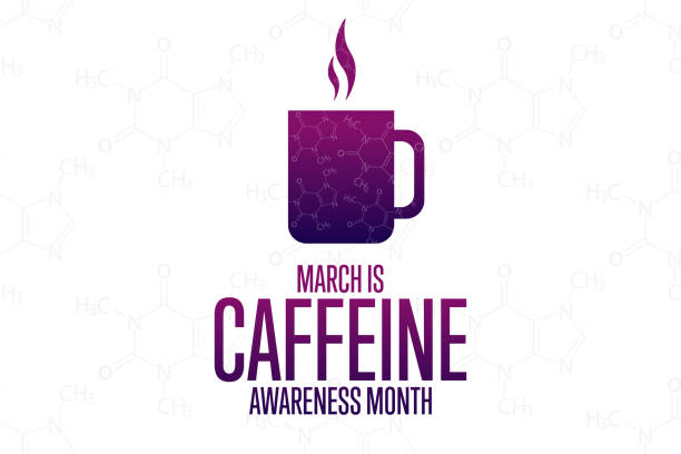 March is National Caffeine Awareness Month. Holiday concept. Template for background, banner, card, poster with text inscription. Vector EPS10 illustration. March is National Caffeine Awareness Month. Holiday concept. Template for background, banner, card, poster with text inscription. Vector EPS10 illustration caffeine stock illustrations