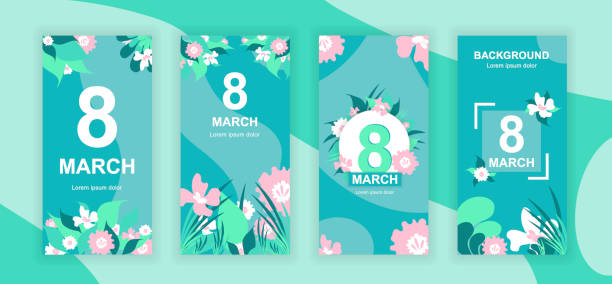 stockillustraties, clipart, cartoons en iconen met 8 maart social media verhalen ontwerp sjablonen vector set - womens day poster