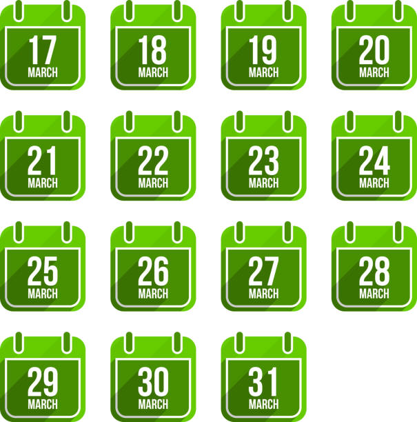 March vector flat calendar icons. Days Of Year Set 12 EPS10 with transparent shadows. You can see other images from series in my portfolio. 12 17 months stock illustrations