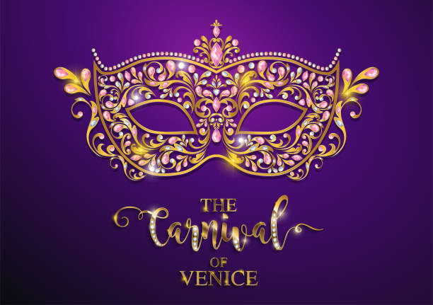 ilustrações de stock, clip art, desenhos animados e ícones de mardi gras carnaval golden mask patterned and crystals on paper color. - carnival mask