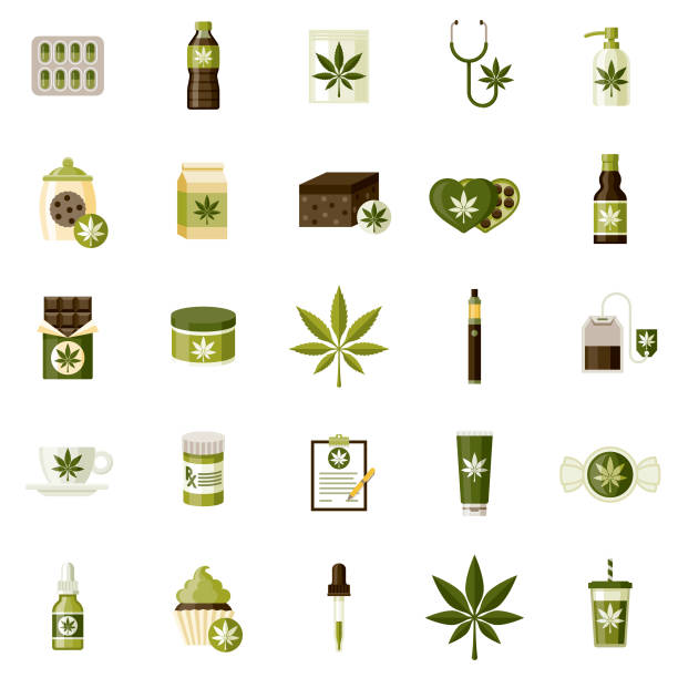 набор значков марихуаны - cannabis stock illustrations