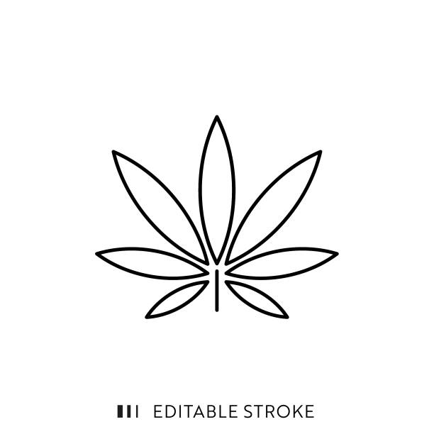 марихуана лист значок с редактируемым инсульта и пикселей perfect. - cannabis stock illustrations