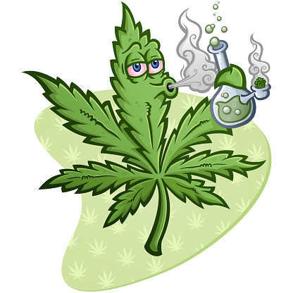 Marijuana Leaf Vector Cartoon Character Smoking a Bong