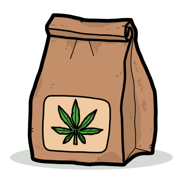 bildbanksillustrationer, clip art samt tecknat material och ikoner med marijuana packpåse - brown paper bag