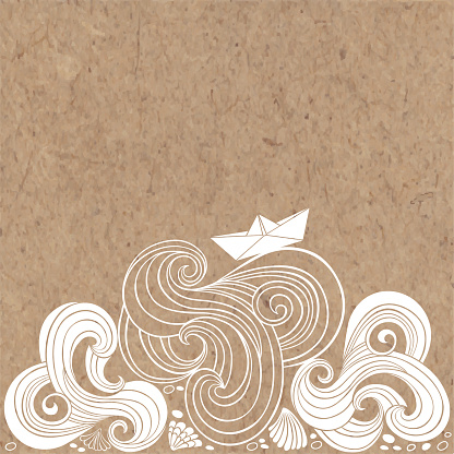 Marine background on kraft paper. Vector illustration with space for text, can be used  creating card or invitation card.