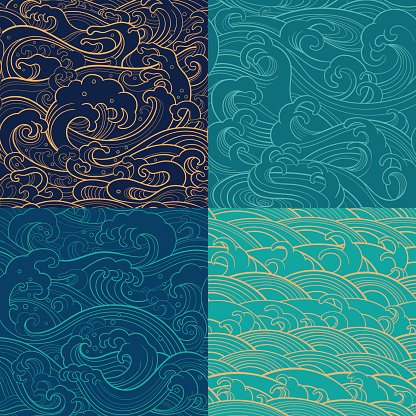marine set: color outline seamless patterns