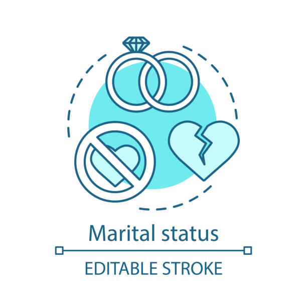 Marital status turquoise concept icon. Wedding rings, broken heart idea thin line illustration. Relationship breakup, divorced, single, married vector isolated outline drawing. Editable stroke Marital status turquoise concept icon. Wedding rings, broken heart idea thin line illustration. Relationship breakup, divorced, single, married vector isolated outline drawing. Editable stroke divorce clipart stock illustrations