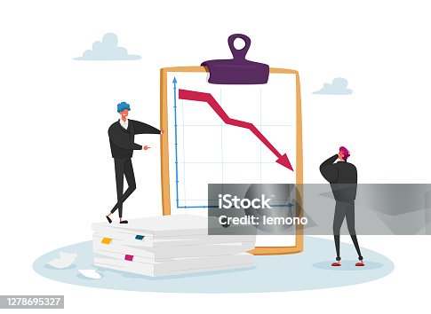 istock Market Drop, Fall and Depreciation Concept. Depressed Business Men Characters Look at Falling Down Red Arrow. Lose Money 1278695327