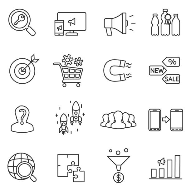 marketing and promotion icons set. marketing and promotion. isolated symbols collection magnet stock illustrations