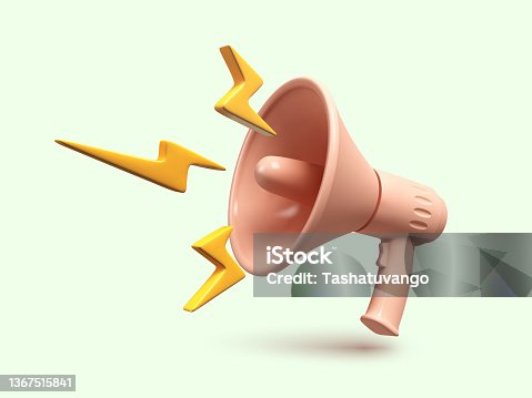 istock Marketing or advertising concept, 3d megaphone loudspeaker with yellow lightnings. 1367515841