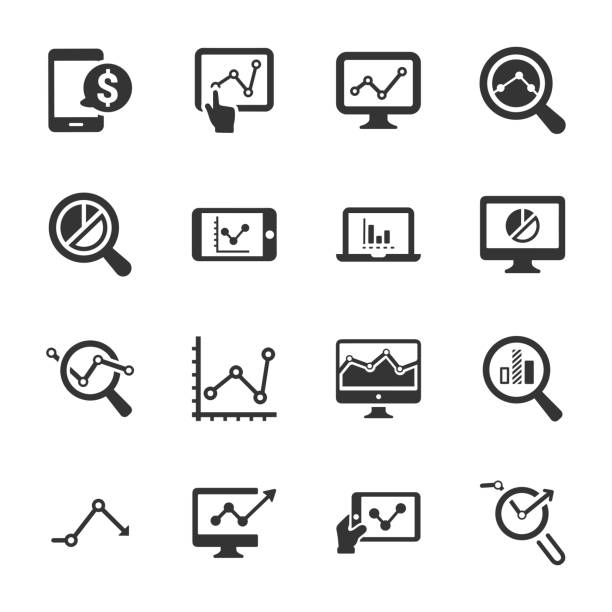 stockillustraties, clipart, cartoons en iconen met marketing onderzoek icons - grijze versie - test