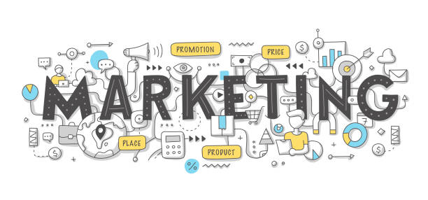 ilustraciones, imágenes clip art, dibujos animados e iconos de stock de concepto de marketing palabra doodle - advertising