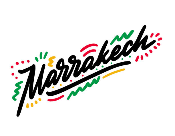 ilustrações de stock, clip art, desenhos animados e ícones de marrakech handwritten word text swoosh vector illustration design. - marrakech desert