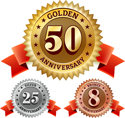 Marriage Anniversary Badges Red, Silver, and Bronze Set