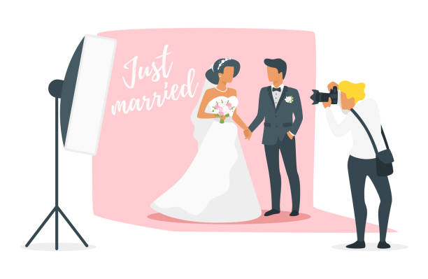 illustrations, cliparts, dessins animés et icônes de séance photo de mariage journée - photographe mariage