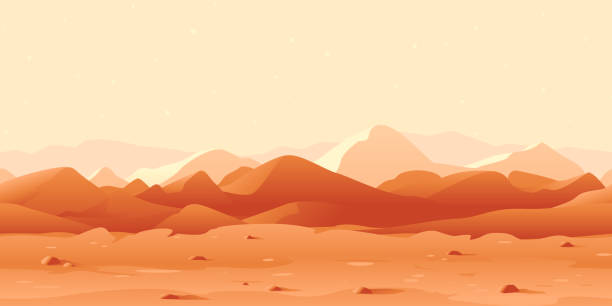 Mars Landscape Game Background Martian day landscape background tileable horizontally, sand hills with stones on a deserted planet desert area silhouettes stock illustrations