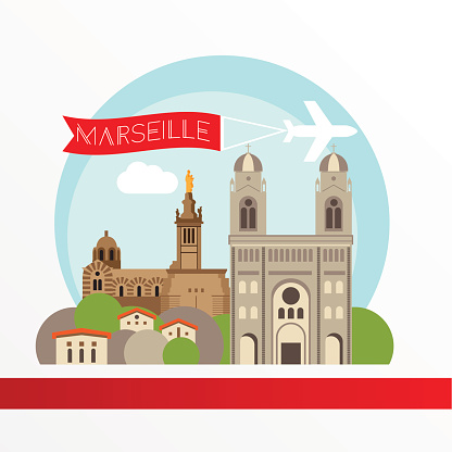 Marseille detailed silhouette. Stylish colorful landmarks.