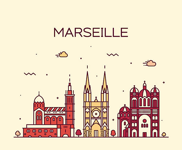 illustrations, cliparts, dessins animés et icônes de de marseille silhouette vecteur de ville style linéaire - marseille