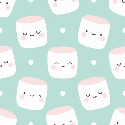 Marshmallow cute face character seamless pattern