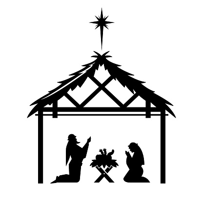 マリアとヨセフは、馬小屋で生まれたばかりのイエス ・ キリストに祈る。 - イラスト素材...
