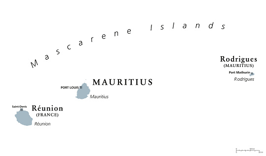 Mascarene Islands Gray Map Mauritius Reunion Rodrigues Stock ...
