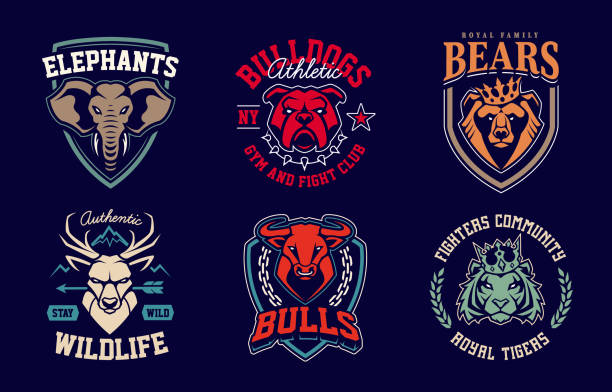 stockillustraties, clipart, cartoons en iconen met mascotte dieren emblemen vector set - bulldog