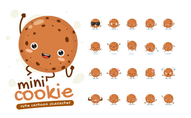 Mascot Set of the mini cookie. Twenty Mascot poses. Isolated Vector Illustration Mascot Set of the mini cookie. Twenty Mascot poses. Isolated Vector Illustration cookie stock illustrations