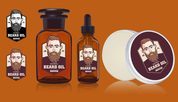 masculine beard oil logo brand label vector art illustration