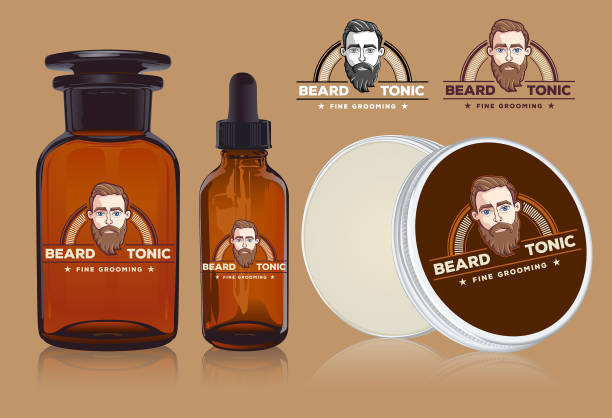 masculine beard tonic logo brand label vector art illustration