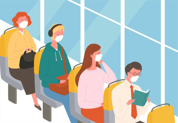 Mask people in bus. vector art illustration