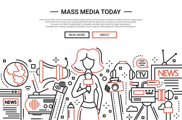 stockillustraties, clipart, cartoons en iconen met mass media today - line design website header - journalist