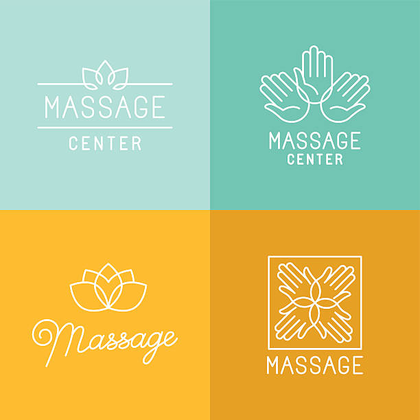 Massage logos Vector set of trendy linear icons and logo design elements related to massage centers and relax - mono line signs and concepts massage stock illustrations