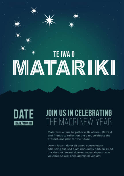 NZ Matariki Maori NewYear Poster vector art illustration