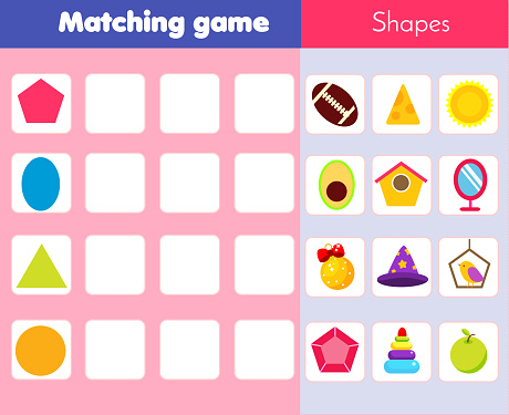 Matching Children Educational Game Match Objects With Geometric Shapes