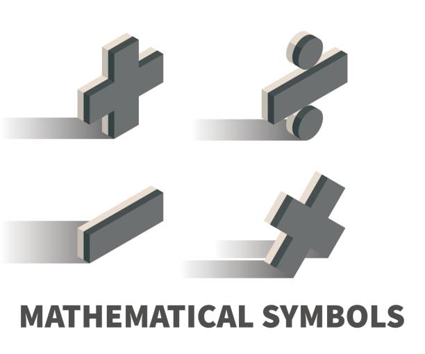 mathematische symbole symbol, vektor-symbol in der isometrischen 3d art isoliert auf weißem hintergrund. - plus minus stock-grafiken, -clipart, -cartoons und -symbole