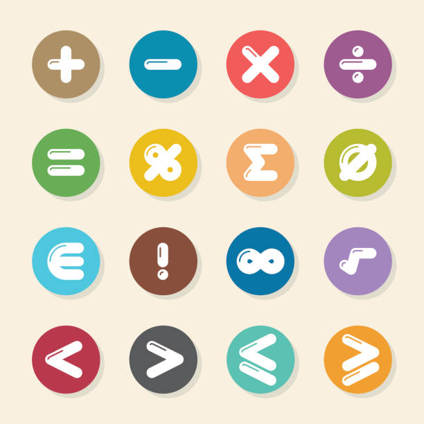 mathematik-symbole-farbe kreis serie - plus minus stock-grafiken, -clipart, -cartoons und -symbole