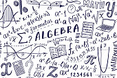 istock Maths symbols icon set. Algebra or mathematics subject doodle design. Education and study concept. Back to school background for notebook, not pad, sketchbook. Hand drawn illustration. 1370390878
