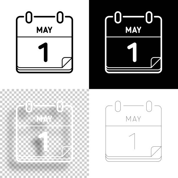 Icon of "May 1" for your own design. Four icons with editable stroke included in the bundle: - One black icon on a white background. - One blank icon on a black background. - One white icon with shadow on a blank background (for easy change background or texture). - One line icon with only a thin black outline (in a line art style). The layers are named to facilitate your customization. Vector Illustration (EPS10, well layered and grouped). Easy to edit, manipulate, resize or colorize. And Jpeg file of different sizes.