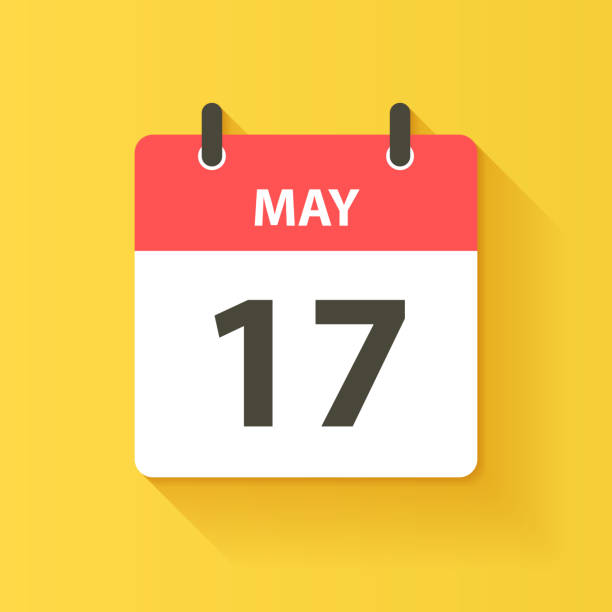May 17 - Daily Calendar Icon in flat design style May 17. Calendar Icon with long shadow in a Flat Design style. Daily calendar isolated on yellow background. Vector Illustration (EPS10, well layered and grouped). Easy to edit, manipulate, resize or colorize. calendar icons stock illustrations