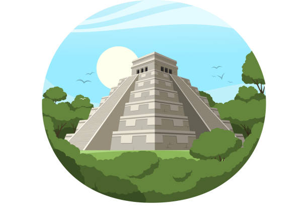 stockillustraties, clipart, cartoons en iconen met maya pyramid old mexican stone ruin - old stone stair