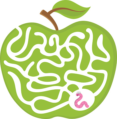 maze game for kids Num.04 Worm with apple labyrinth puzzle
