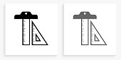 Measurement Tools Black and White Square Icon. This 100% royalty free vector illustration is featuring the square button with a drop shadow and the main icon is depicted in black and in grey for a roll-over effect.