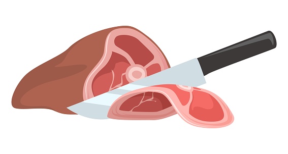 Meat chopping with butcher knife vector isolated