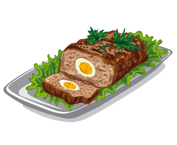bochenek mięsny z sałatą - meat loaf stock illustrations