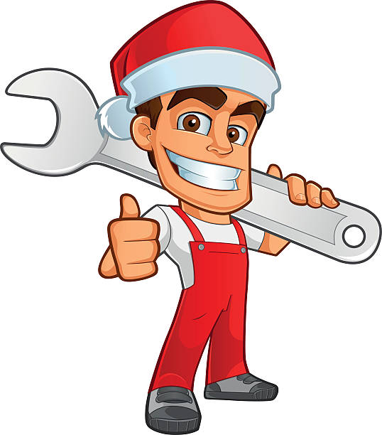 Mechanic Sympathetic bricklayer santa claus dress, he's on a white background mechanic clipart stock illustrations