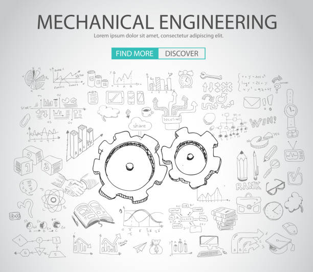 Mechanical Engineering concept with Doodle design style Mechanical Engineering concept with Doodle design style :physics solution, re-engineering, parts design.Modern style illustration for web banners, brochure and flyers. factory drawings stock illustrations