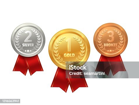 istock Medal and ribbon icons, sport prize, winner trophy 1316563941