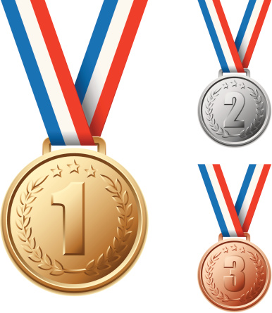 Set of Winner Medals in gold, silver and bronze colors with numbers. Global colors used.